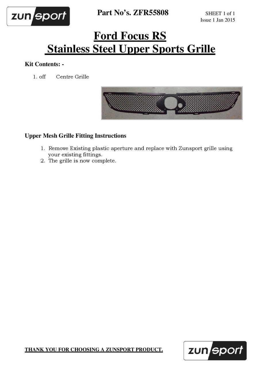 Ford Focus Mk2 RS - Upper Grille (with Locking Mechanism)